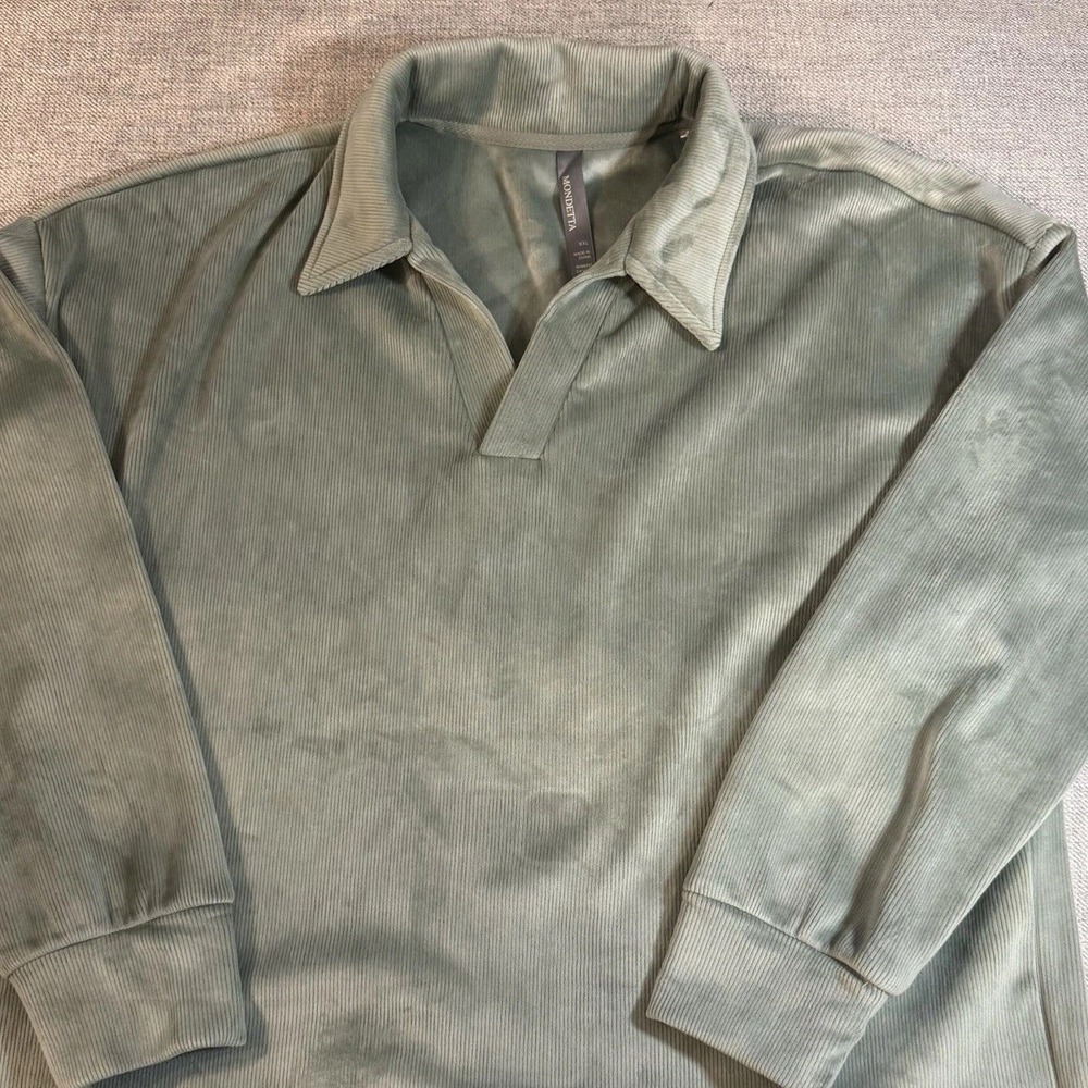 Mondetta Ribbed Pullover‎ Womens XXL Green Collared Long Sleeve Cozy Stretch